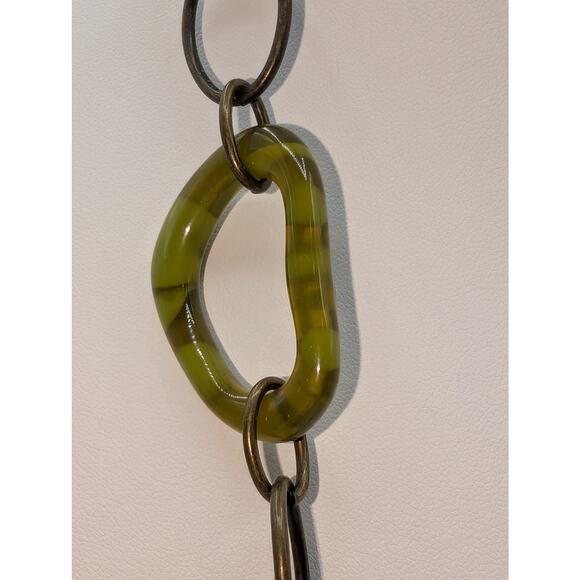 Variegated Camo Green Lucite Multi Shape Antique Bronze Link Chain 26" Necklace - Picture 4 of 9